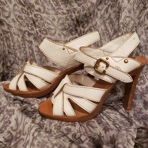 Chloe White Leather Wooden Sole/Heel Sandals